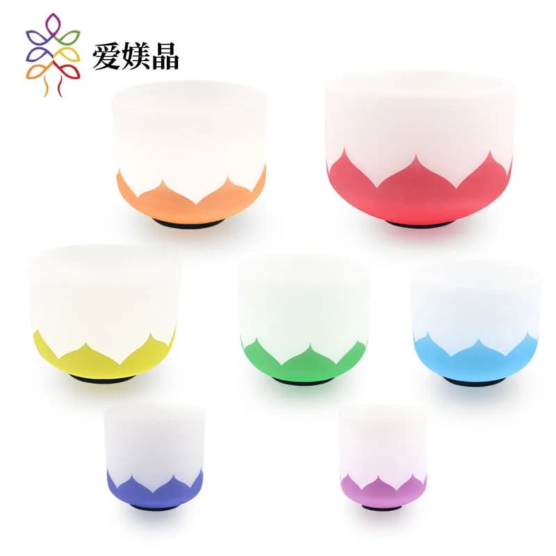 ZHQH Lotus Chakra Frosted Quartz Crystal Singing Bowl 7pcs for Sound Meditation Healing Singing Bowl with Carry Bags and Mallets