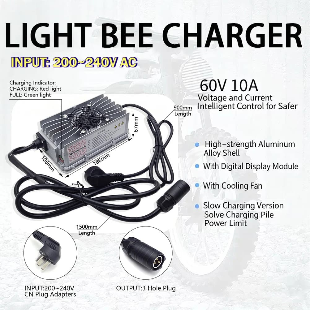 Per Surron Ultra Bee 60V 10A Caricatore speciale Batteria originale Strumento di ricarica silenziosa Sur-Ron Light Bee XS Bici elettriche fuoristrada