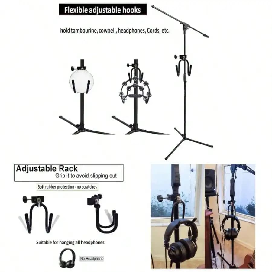 Alloy Black Universal Hanger Stand Black Metal With Rubber Pads Fits 0.4 Inch To 1.5 Inch Tubing Suitable Headphones Tambourines Cords Etc Valentine's Day Gift