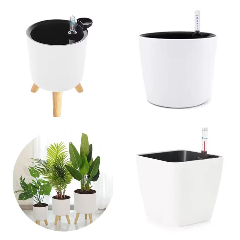 Vaso per Piante in Plastica da Interno con Sistema di Auto-Irrigazione e Indicatore di Livello dell'Acqua, Decorazione per la Casa, Vasi per Bonsai, Accessori per Piante
