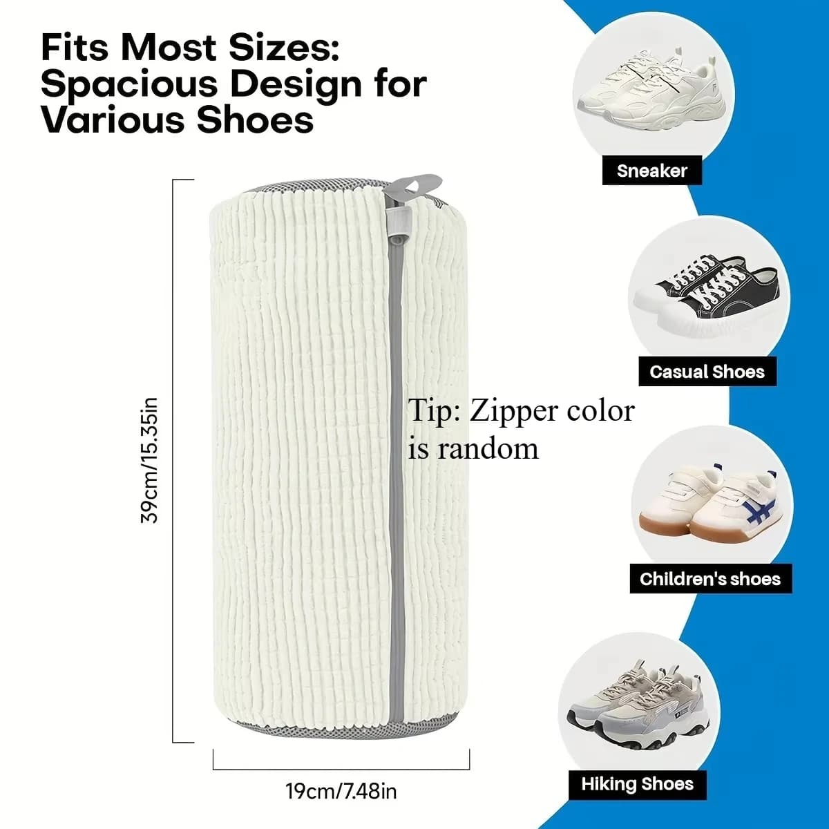 Fluffy Fiber 360° Surround Cleaning Shoe Washing Bag - Reusable Durable Machine-Washable Laundry Bag with Zipper Closure
