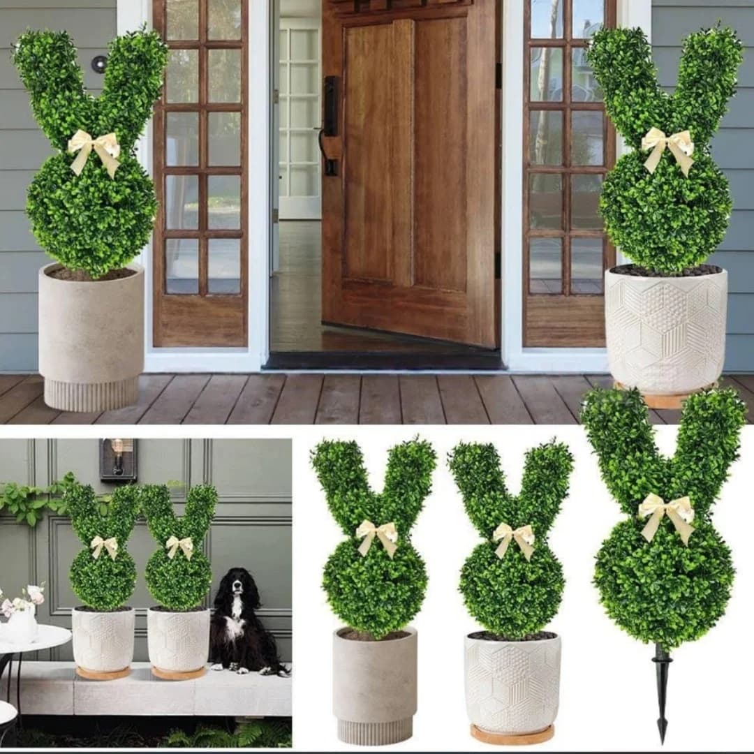 Albero Topiario Coniglio Pasquale Artificiale Verde, Pianta Decorativa per Giardino, Patio, Feste, Casa, Decorazione per il Festival di Primavera