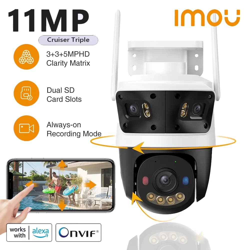 IMOU Cruiser Telecamera da esterno a tripla lente 2 Spia rossa-blue Spia PTZ Telecamera WiFi Monitor di sorveglianza per veicoli e rilevamento umano