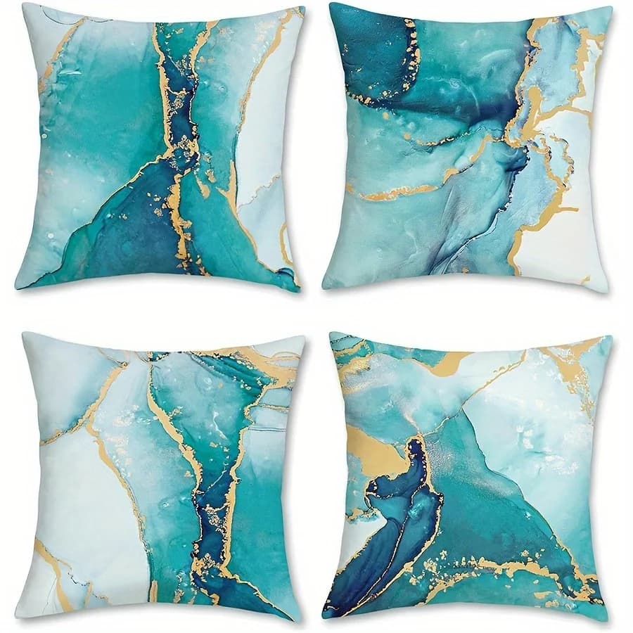 Home Decor Abstract Turquoise & Gold Geometric Pillow Covers Pattern Cushion Cover Suitable For Sofa Bedroom Car Pillow Cover