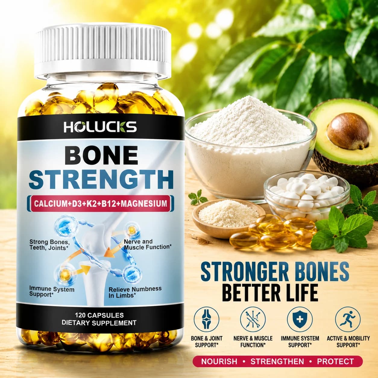 Yimiduk Advanced Bone Strength Supplement, with Calcium, for All-in-One Bone Strength, Flexibility & Vitality, Healthy Aging