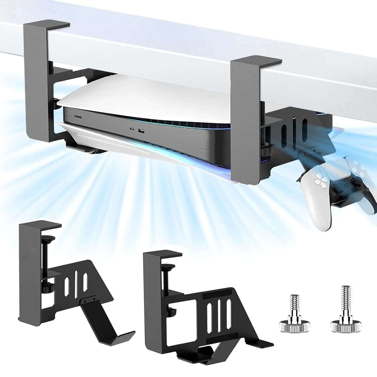 PS5 Gaming Under Desk Storage Stand Wifi Box Controller/headphone Hanger Gaming Controller Storage Holder Sundries Save Space
