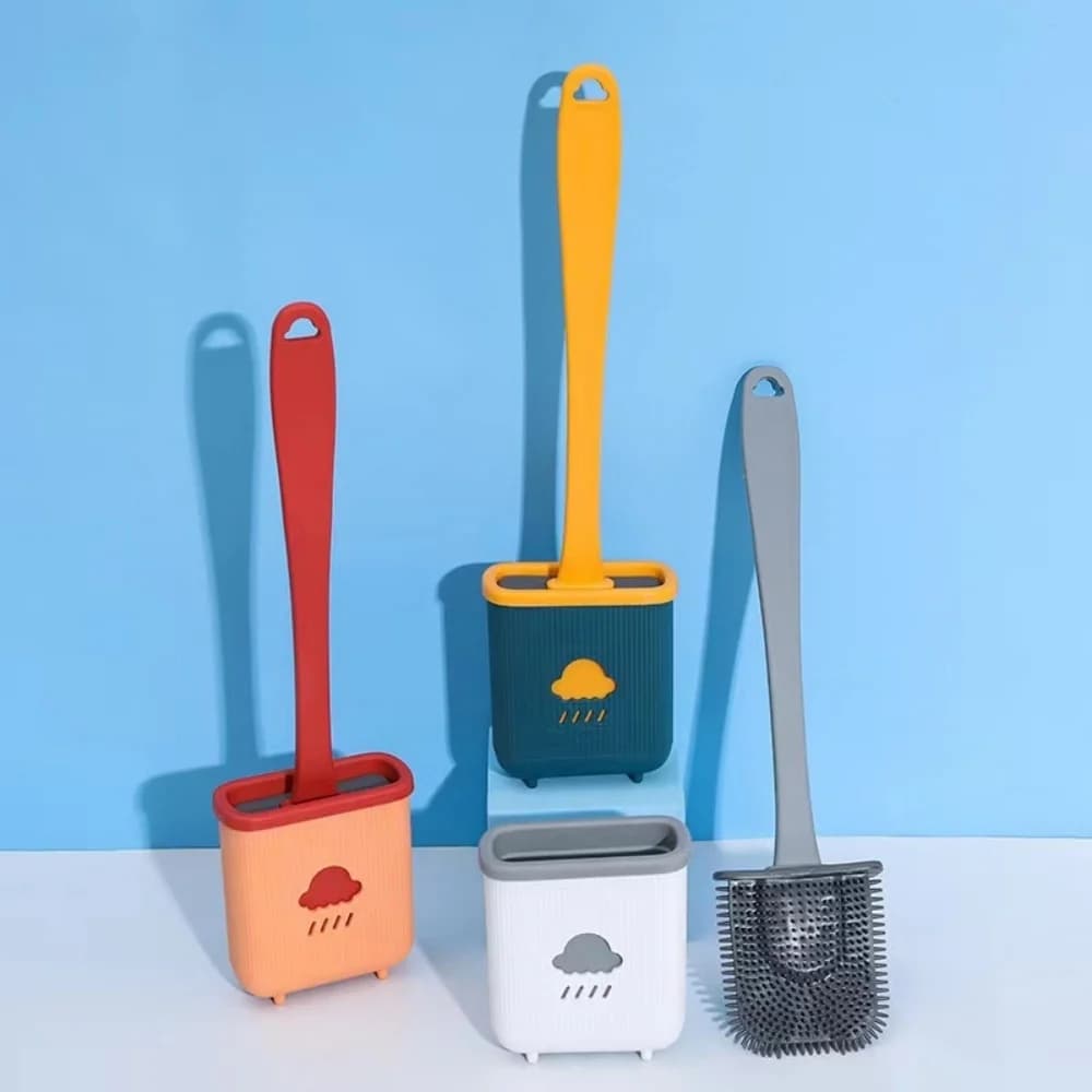 Spazzola per WC in silicone ecologico con supporto da appendere, set con manico lungo, spazzola igienica per la pulizia del WC, accessori per il bagno.