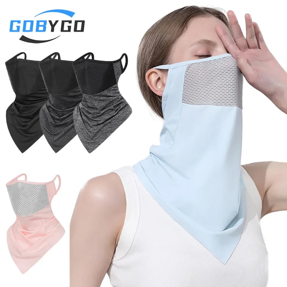 GOBYGO Maschera da equitazione sottile e traspirante in rete con protezione solare, per sport estivi all'aperto, protezione viso in seta ghiacciata, uomo donna
