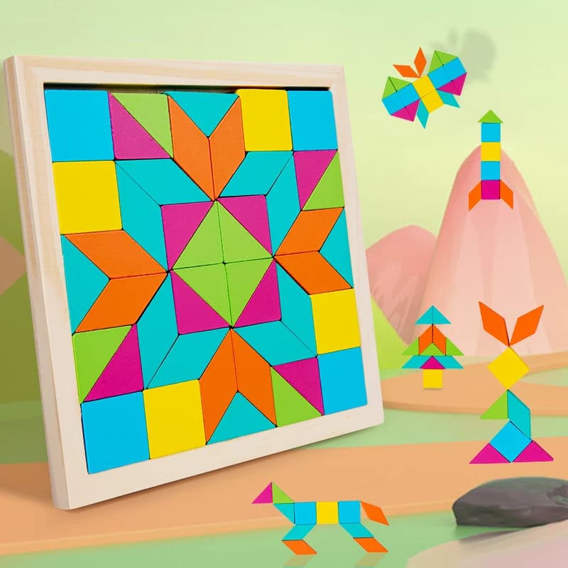 Puzzle in legno blocco forma geometrica Puzzle per bambini apprendimento precoce educazione Puzzle gioco da tavolo con fibbia geometrica Montessori