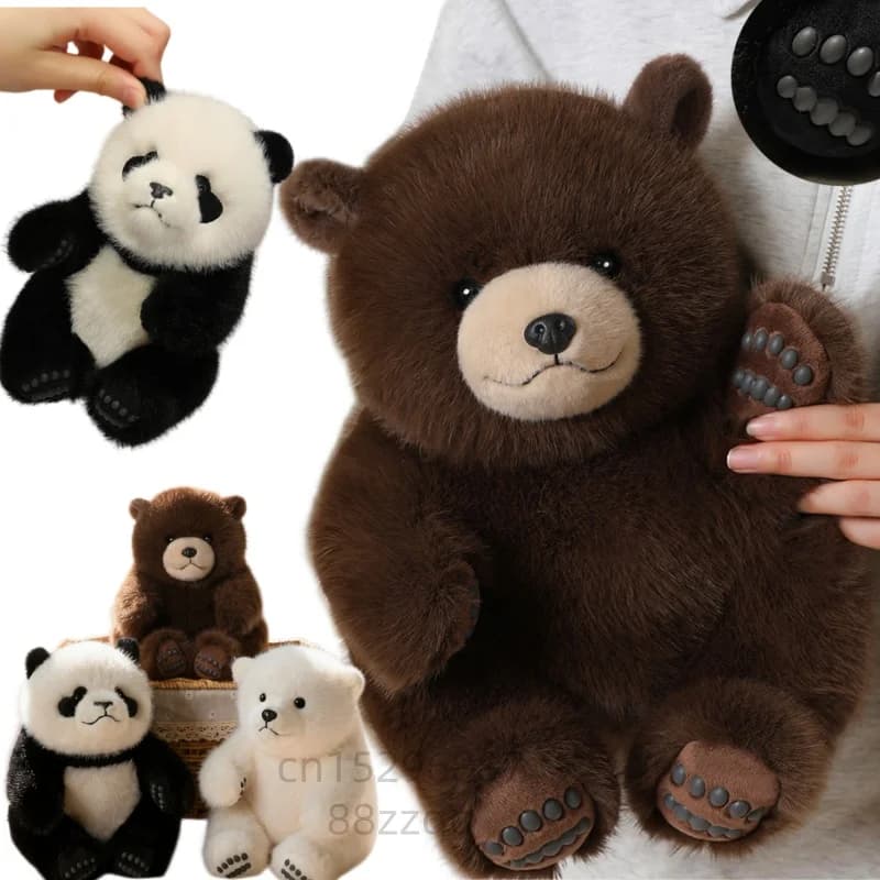 Chubby Sitting Bear Plush Doll Fluffy Panda Polar Bear Stuffed Animal Bear Cute Plushie With Paw Print Soft Companion Xmas Gifts