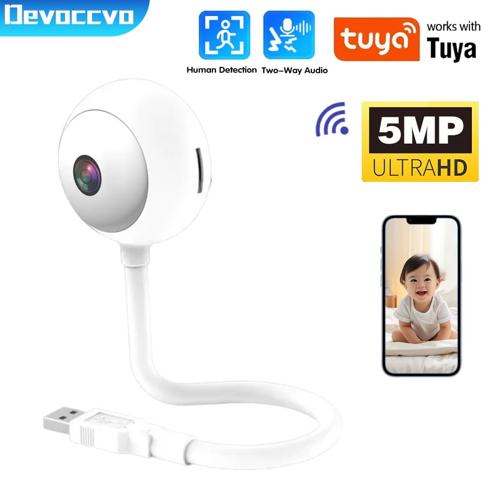 Mini telecamera per rilevamento del movimento da 5 MP Telecamera WiFi Telecamera di sicurezza interna 2K per baby monitor Spina USB wireless Sorveglianza IP