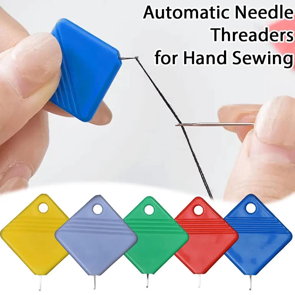 Infilatore per Aghi Quadrati, Gancio in Plastica per Infilare il Filo con Manico ad Anello, Accessori Colorati per Kit da Cucito Fai-da-Te per la Casa