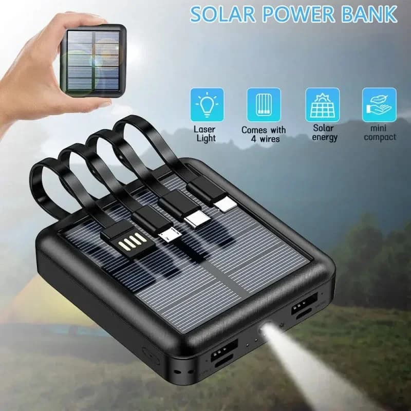 Solar Move Power Bank 20000mAh Ricarica super veloce Cavo USB TIPO C Caricatore portatile Illuminazione a LED Power Bank per IPhone Samsung