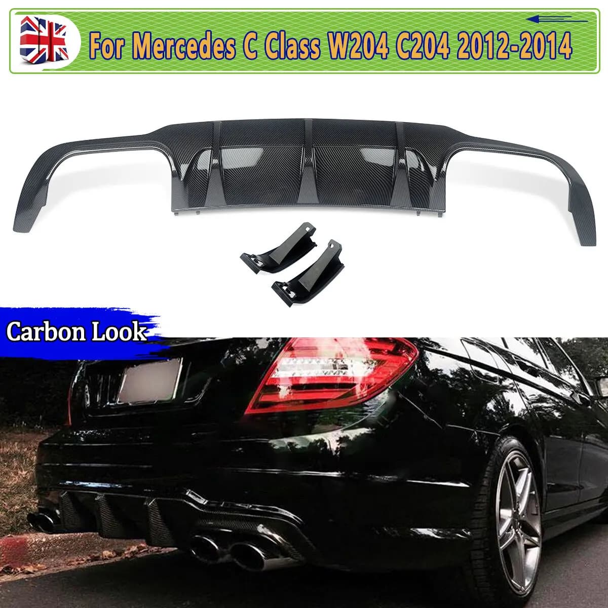 Rear bumper Diffuser Lip For Mercedes W204 C204 Class C280 C300 C350 CDI LCI 2012 2013 2015 C63 Carbon Look Diffuser Lip