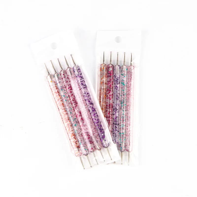 Set di 5 Penne per Nail Art con Manico in Cristallo, Pennello per Gel UV a Doppia Punta, Strumenti per Disegno e Applicazione di Strass e Gemme