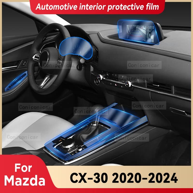 TPU per Mazda CX30 CX-30 2020-2024 pellicola protettiva trasparente adesivo per interni auto Console centrale Gear Door Window Navigator Panel