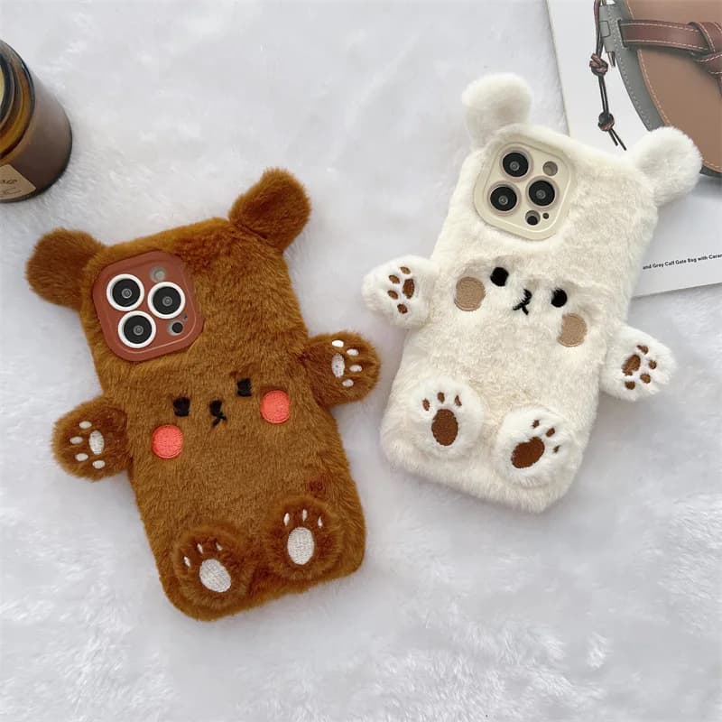 Protective Protective Case for iPhone 17 Air 16 15 14 13 12 11 Pro Max with Korean 3D Bearing in Soft Plush for Couples