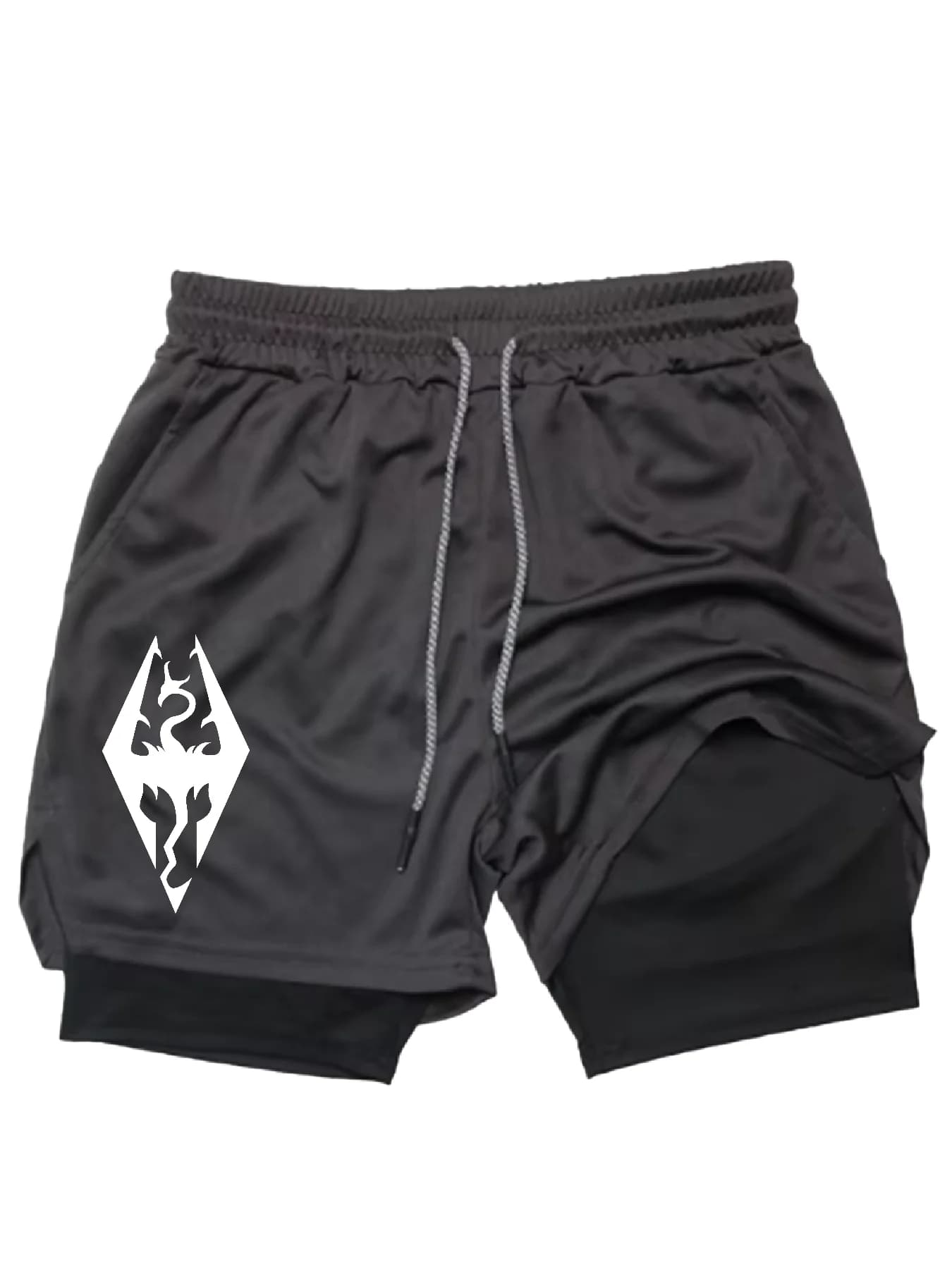 Pantaloncini per cellulare da uomo 1 in 2 con stampa incrociata con asciugamano per telefono cellulare Pantaloncini da corsa per abbigliamento sportivo sportivo