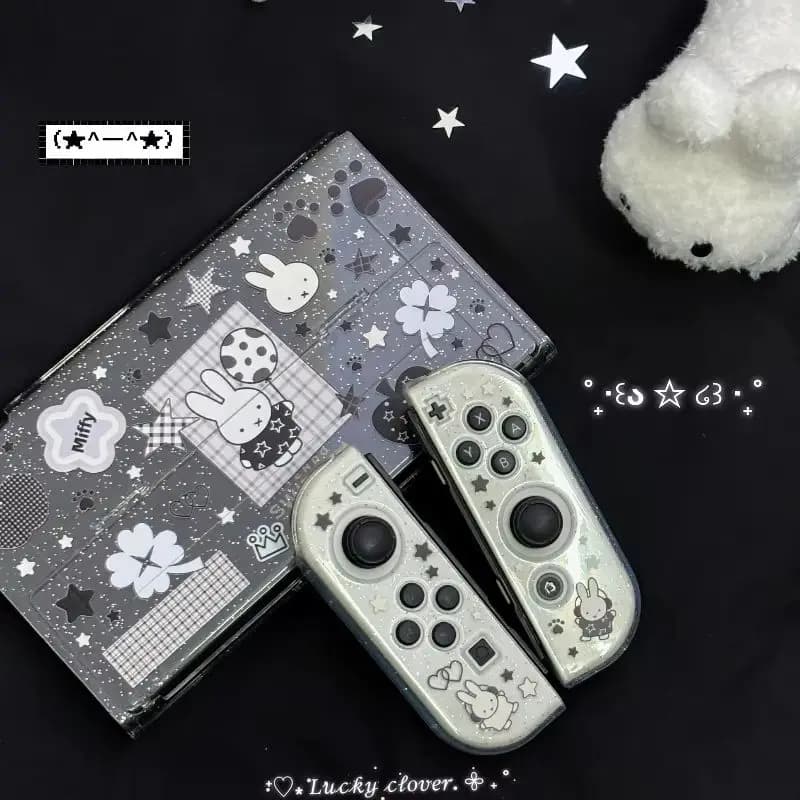 Nuova custodia protettiva Miffy per Nintendo Switch Oled Ns2 Lite, con impugnatura glitterata, trasparente, nera, bianca, in regalo, disponibile in magazzino