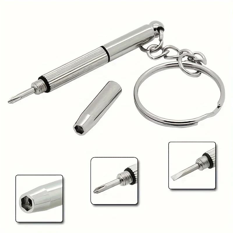 Mini Kit di Riparazione 3-in-1 per Occhiali e Orologi, Set Cacciaviti Multifunzione con Portachiavi