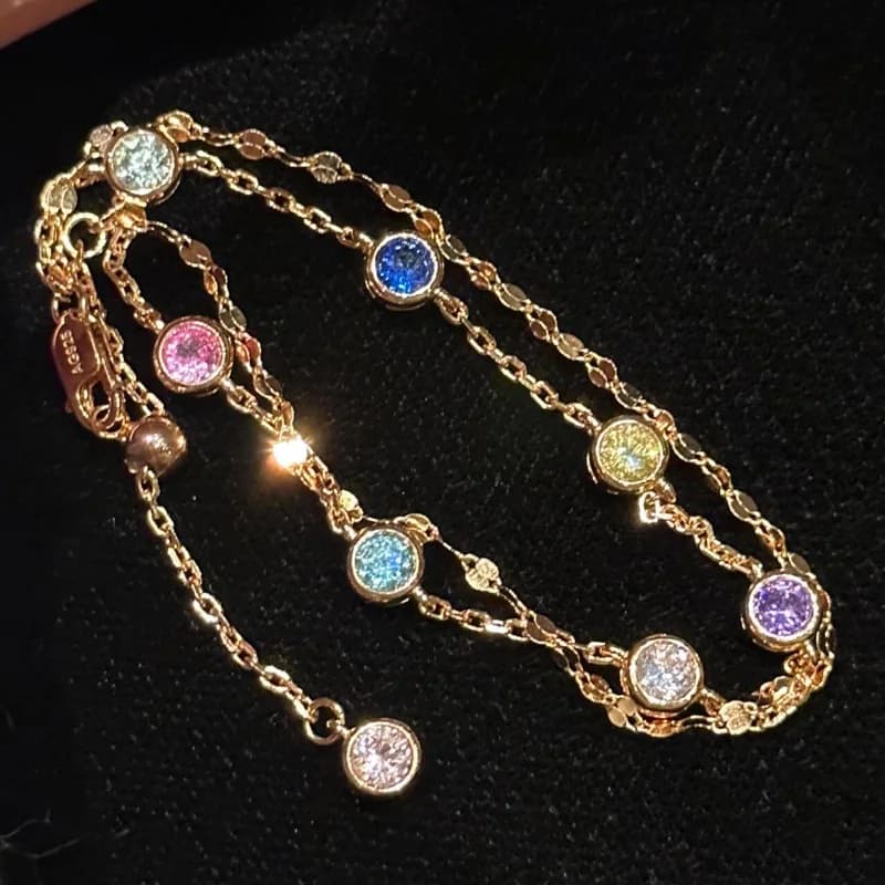 Braccialetti con diamanti a bolle arcobaleno scintillanti colorati a doppio strato per le donne Regali di gioielli con braccialetti di lusso leggeri e alla moda squisiti