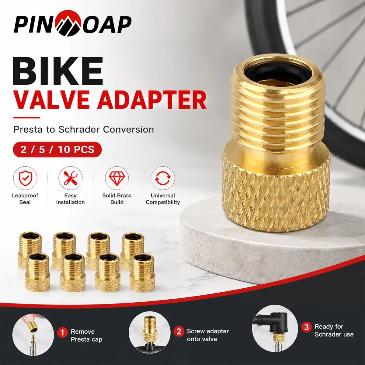PINMOAP 2/5/10P Bicycle Valve Adapter Presta To Schrader Converter Bike Tire Pump Connector Air Nozzle For Road Mtb Cycling Repa