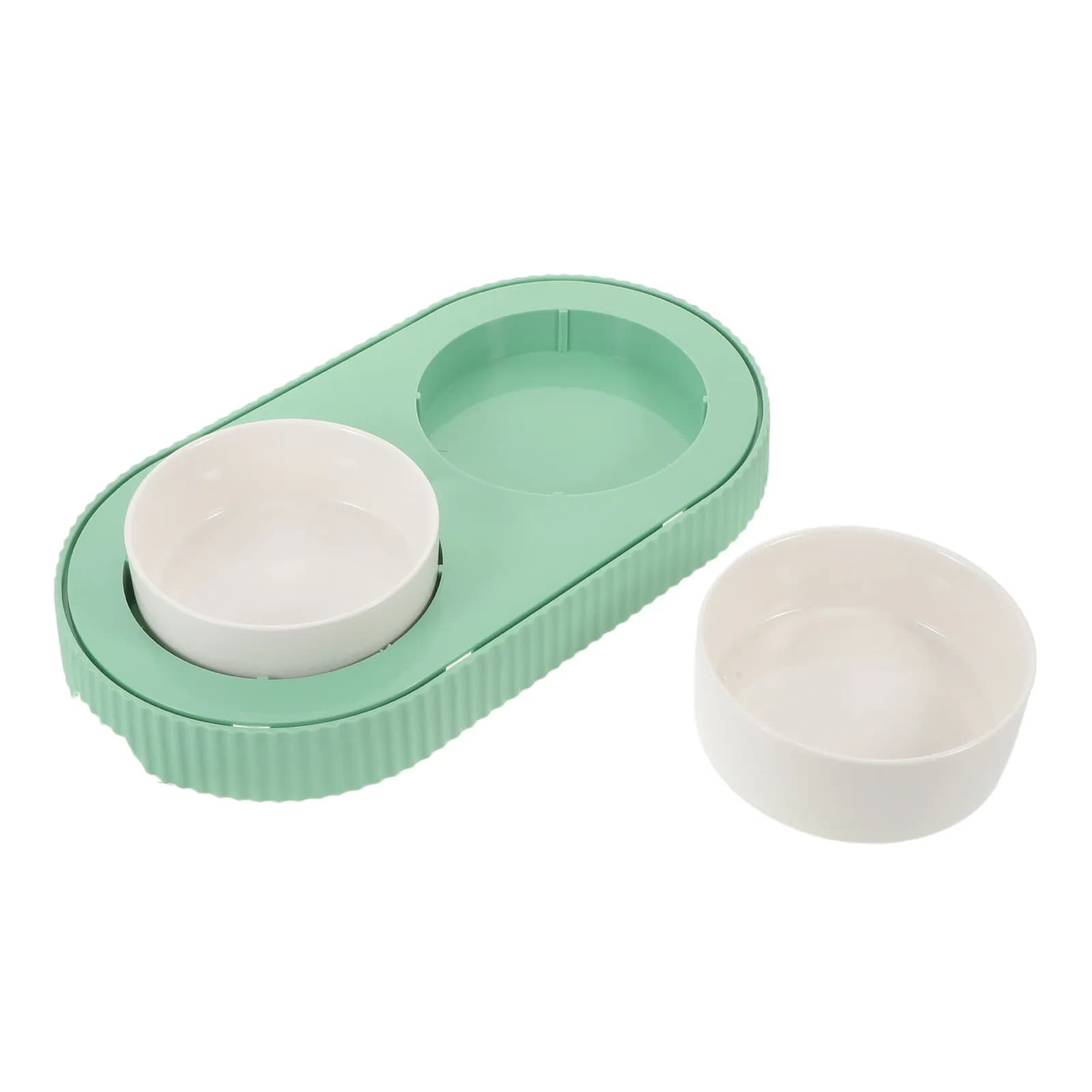 Heated Ceramic Cat Bowl Set Dual Detachable Food Water Bowls Winter Pet Feeding Warmer for Cats Dogs