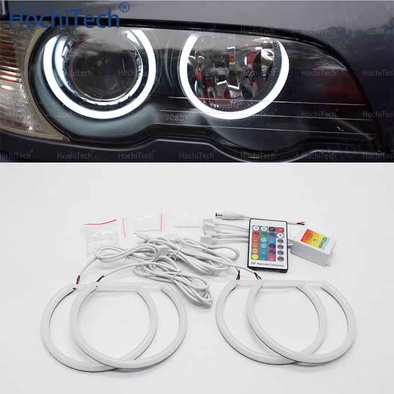 Telecomando LED Angel Eye Halo in cotone RGB multicolore da 131 mm + 146 mm per BMW Serie 3 5 7 E36 E38 E39 E46