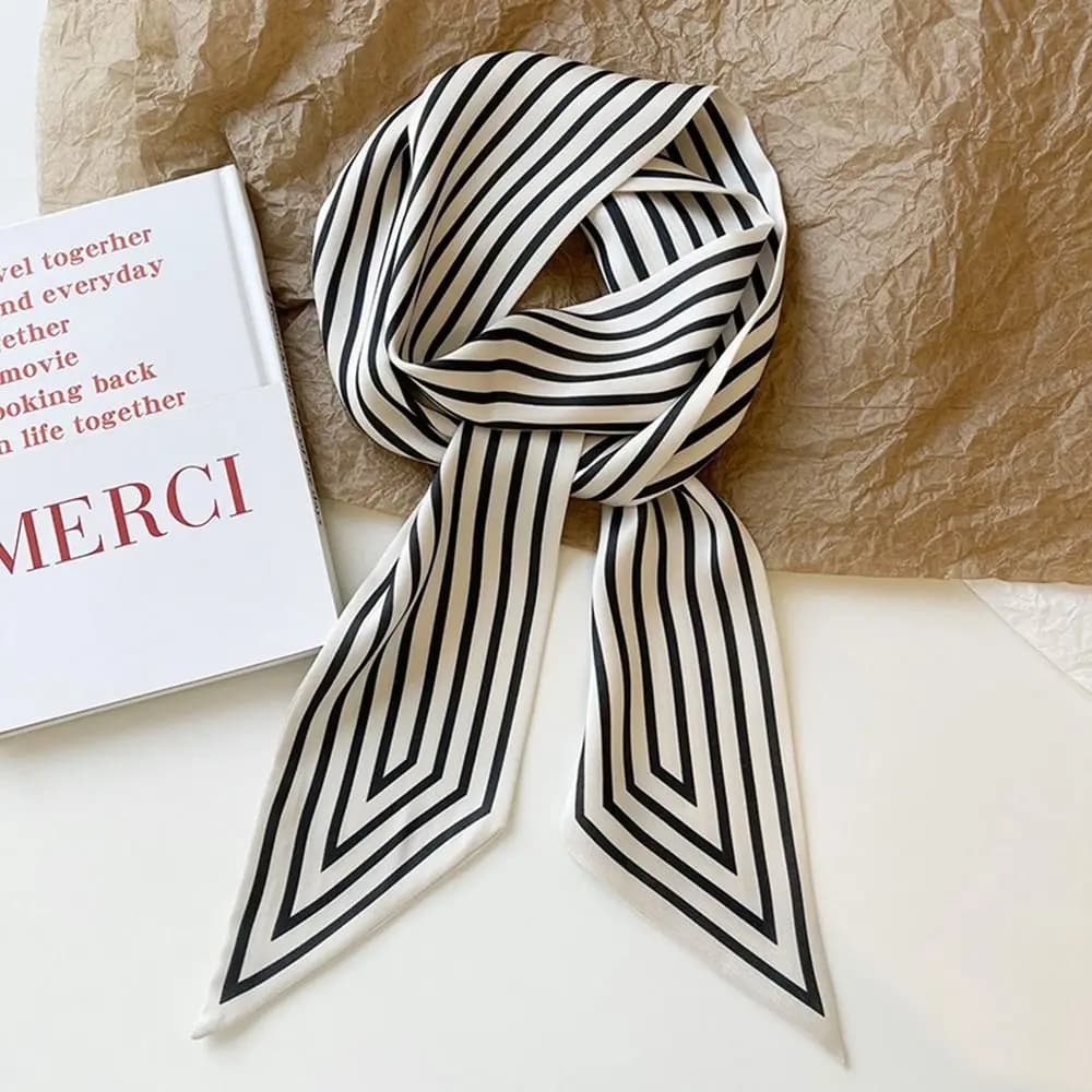 Retro Tie Wraps Scialle femminile Nastro Fascia Sciarpa di seta a righe francesi Sciarpa stampata Sciarpe stile coreano Piccola sciarpa lunga