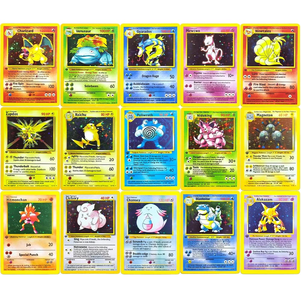 Carte Pokemon fai da te Set base PTCG 1a edizione Charizard Venusaur blastoise Mewtwo Raichu Holo Gioco inglese Carta da collezione