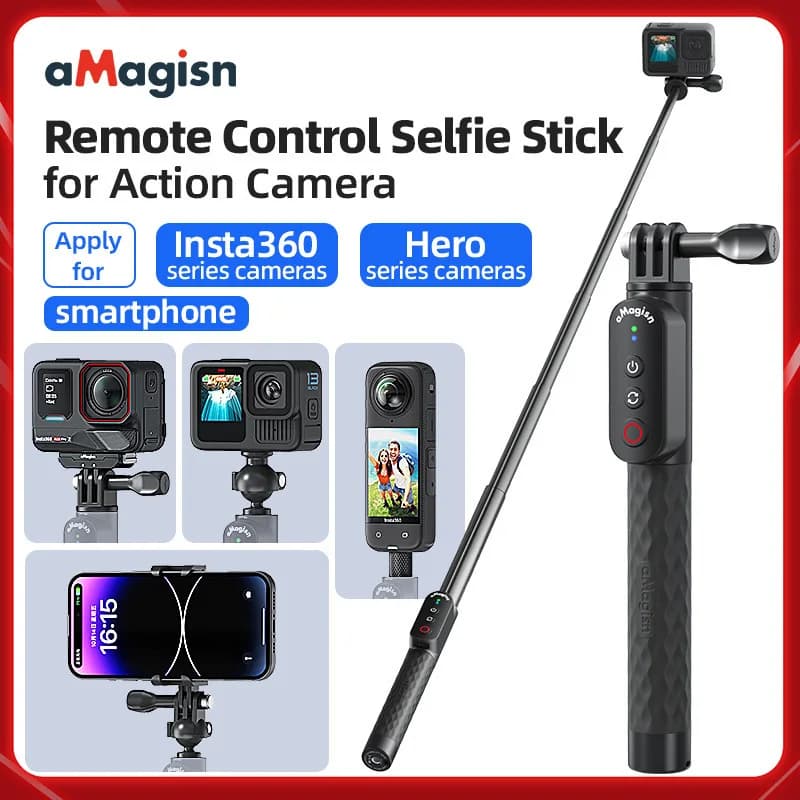 aMagisn Selfie Stick remoto 10 m Treppiede Bluetooth allungabile impermeabile 100 cm per accessori Fotocamera Sport GoPro Smartphone