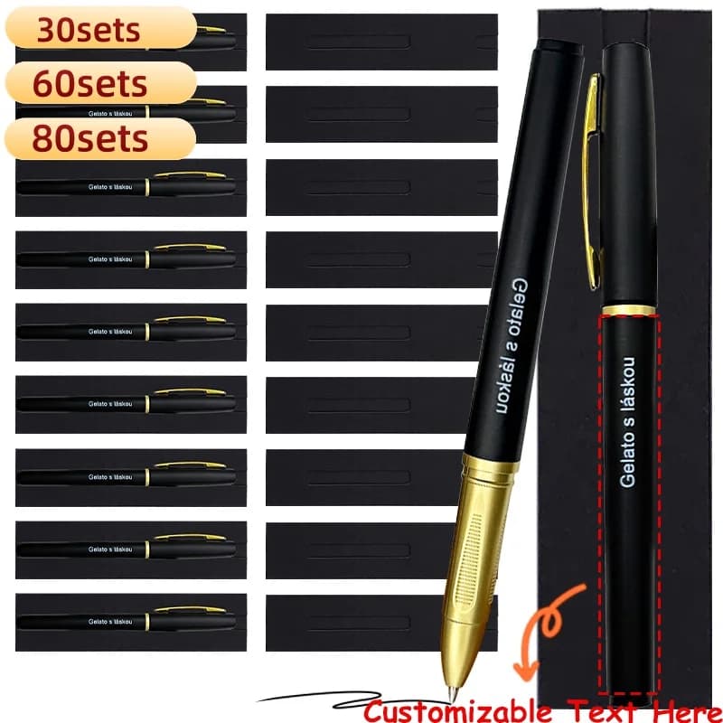 Set da 30/60/80 Penne Gel Personalizzabili con LOGO, Leggere e Retrattili, Ideali per Libri degli Ospiti di Matrimoni e Bomboniere