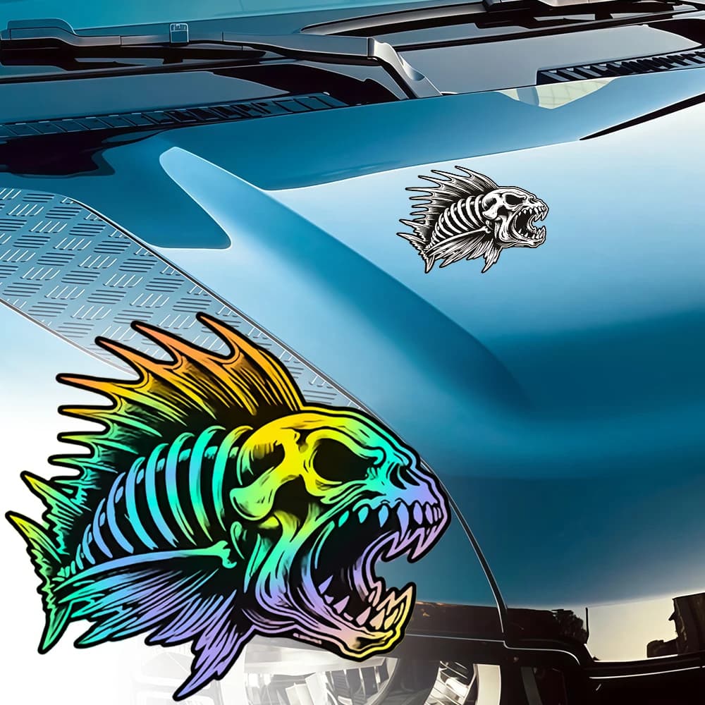 Outdoor Skeleton Fish Car Sticker Waterproof Self-Adhesive Vinyl Decal for Car Rear Window Door Trunk Fishing Tackle Box Decor