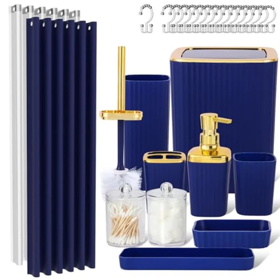 Set da bagno blu navy, set di accessori da bagno da 23 pezzi con tende da doccia, cestino per rifiuti, portaspazzolino, dispenser per sapone, to