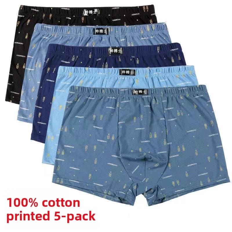 Pack of 5 cotton boxer, 100% cotton breathable underwear with cotton lining, medium waist wide boxer