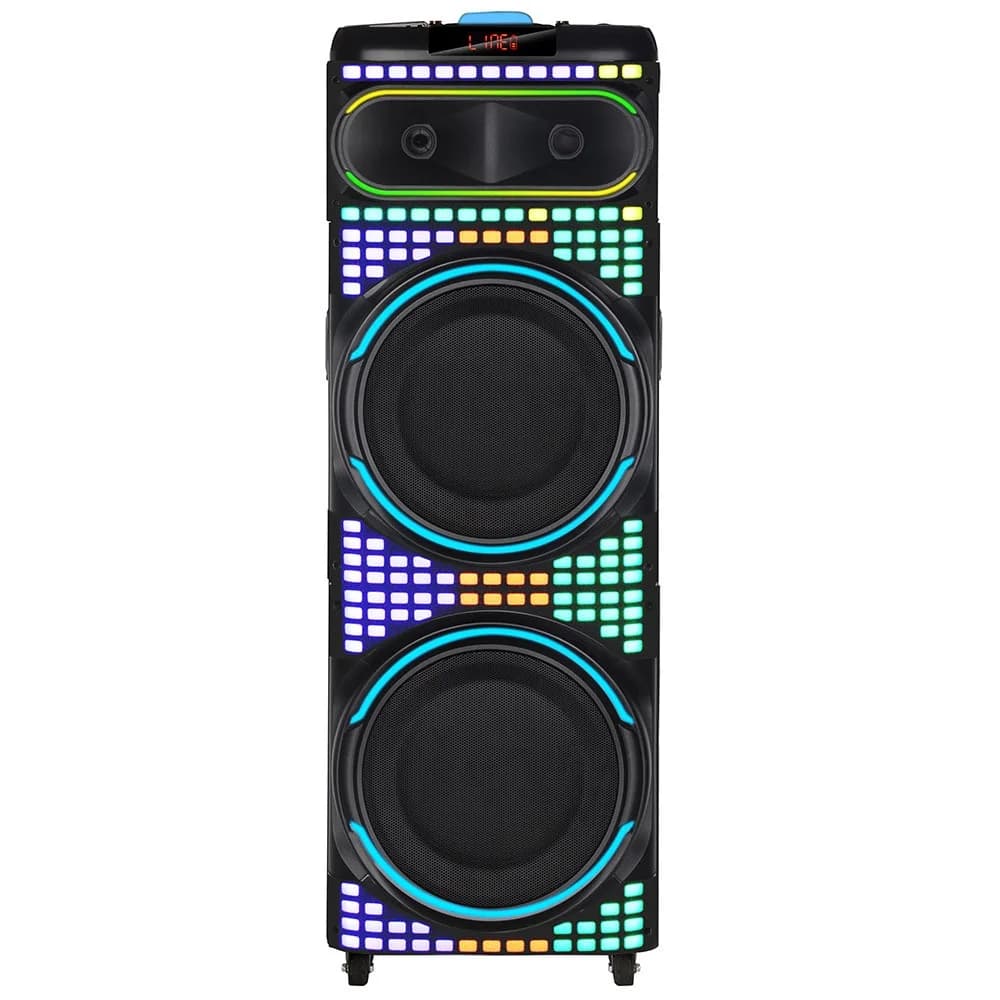 Altoparlante Bluetooth doppio da 12 pollici Luci colorate RGB Microfono wireless Altoparlante portatile con slot per schede da ballo quadrato RGB