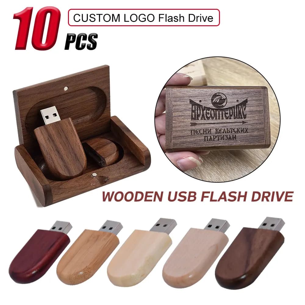 10 pz/lotto Logo Personalizzato USB In Legno + Box USB Flash Drive Pendrive 4gb 8gb 16gb 32gb 64gb Memory Stick Fotografia Regalo Pen Drive