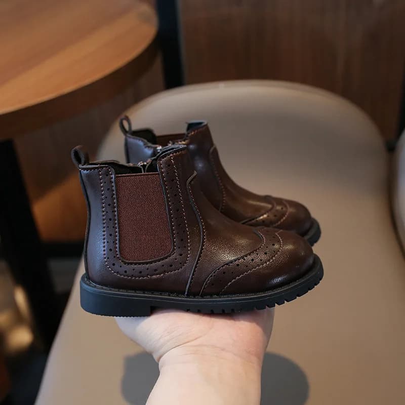 Stivaletti Unisex Stile Brogue per Bambini, Scarpe Casual da Escursionismo in Pelle, Primavera-Autunno 2025