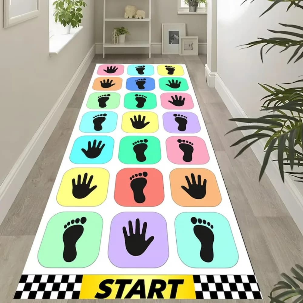 Handprint Foot Print Game Runner Rug Kids Pastel Play Mat Playroom Nursery Decor Bedroom Hallway Living Room Porch Floor Mat