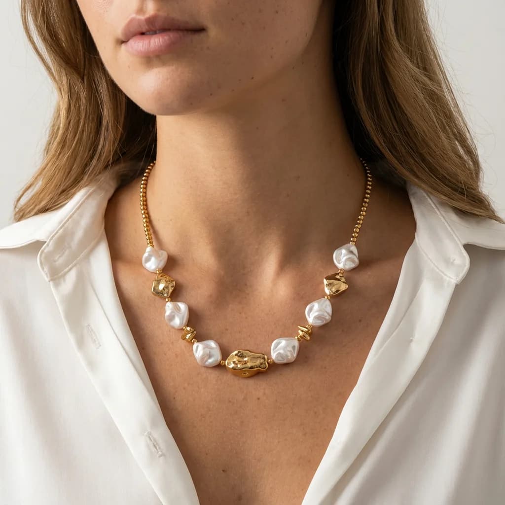 Dainty Irregular Imitation Pearl Necklace for Women Baroque Faux Pearl CCB Resin Beads Chain Necklace Party Banquet Jewelry Gift