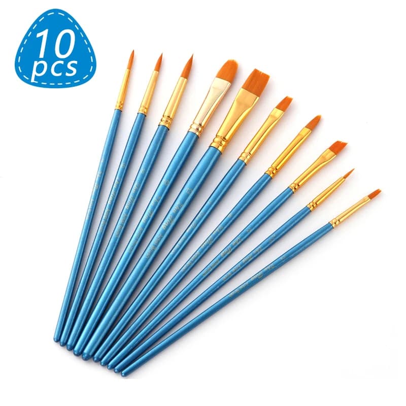 Set di 10 Pennelli per Artisti, Acrilico e Acquerello, Punta Rotonda in Nylon, Multifunzione, Pennello a Gancio Corto e Appuntito