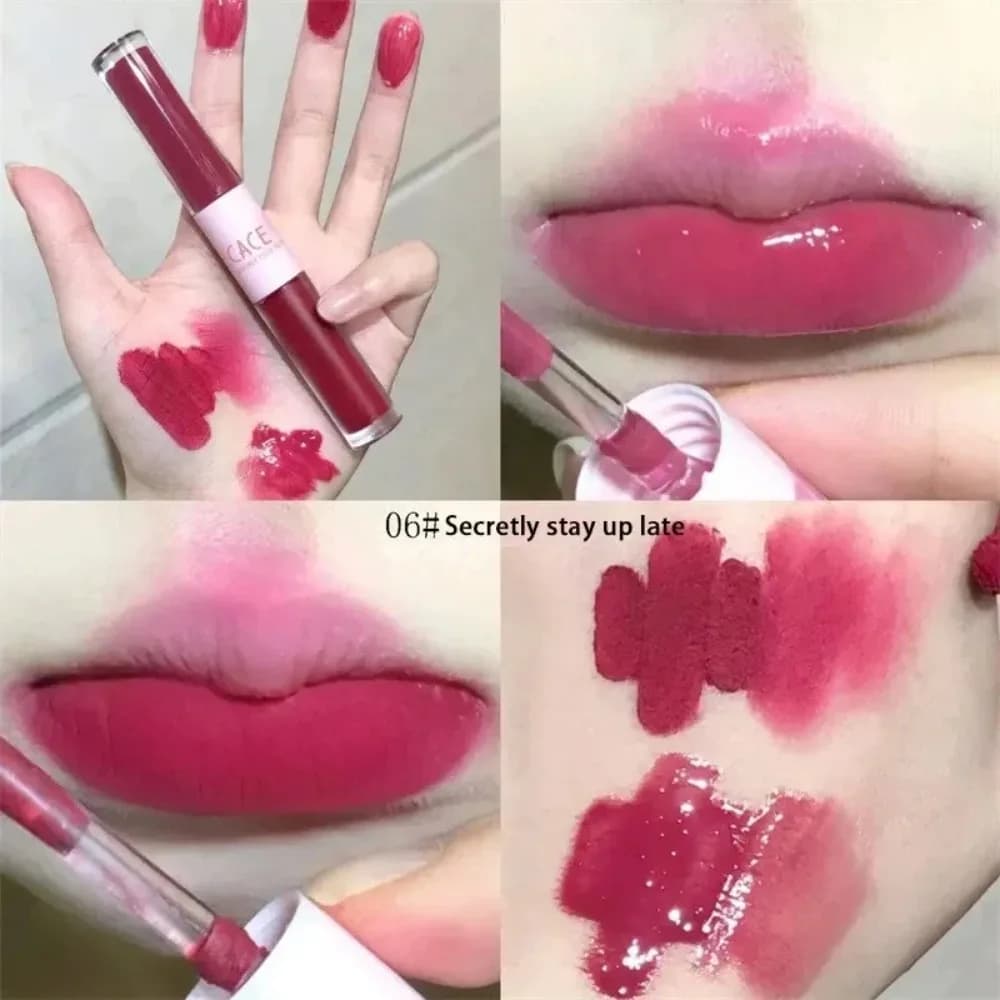 1Pcs New Matte Velvet Lip Gloss Sexy Red Tint Liquid Lips Glaze Double Head Waterproof Lipstick Makeup Cosmetics