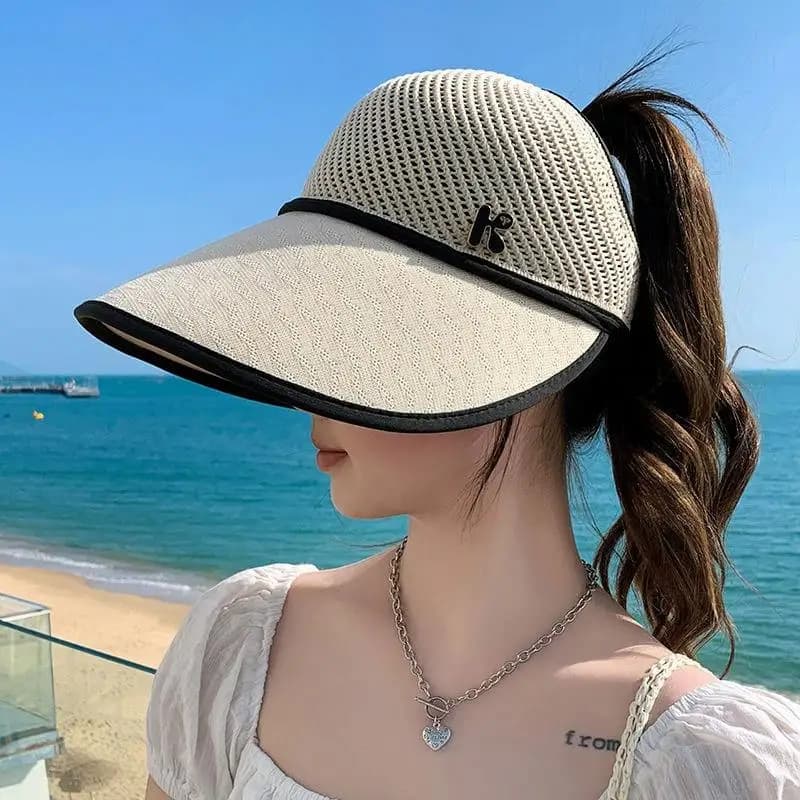 Summer Straw Empty Top Sun Hat For Women Wide Large Brim Visors Hat Travel Sun Hat Women's Hat Beach UV Protection Caps