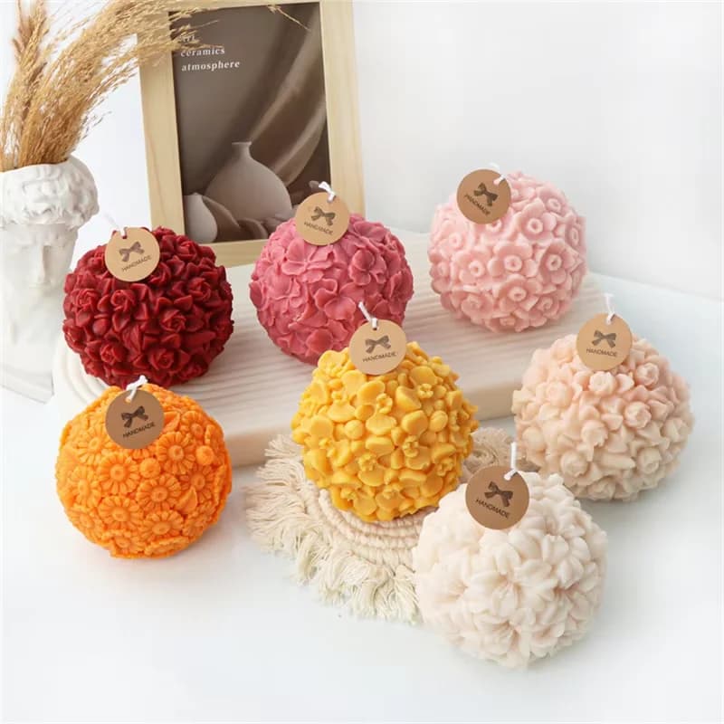 Flower Ball Candle Silicone Mold Set Cherry Blossom Daisy Lily for DIY Gypsum Aromatherapy Resin Soap Ice Making Home Decor