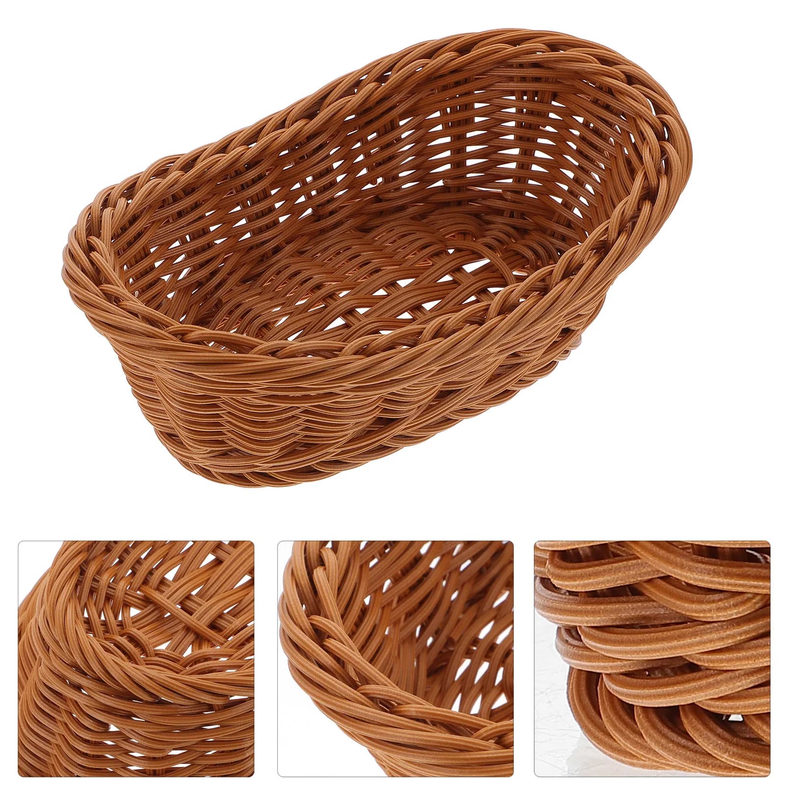 2 Pezzi Cesti Contenitori in Plastica Effetto Rattan Intrecciato, Cesto da Cucina per Frutta Verdura Pane, Vassoio per Servire Alimenti e Frutta Secca