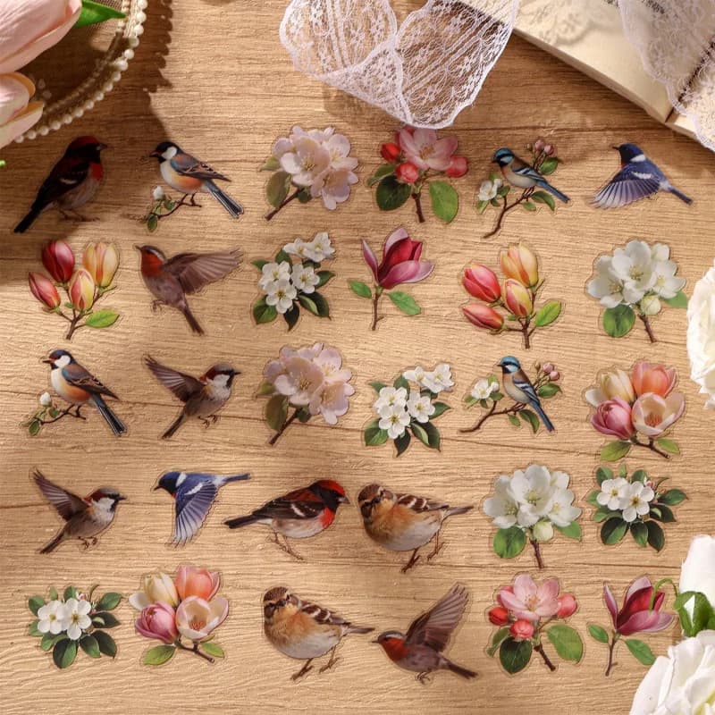 15 Sheets Flower & Butterfly Sticker Pack, Mixed Patterns for Journal & Deco Card DIY