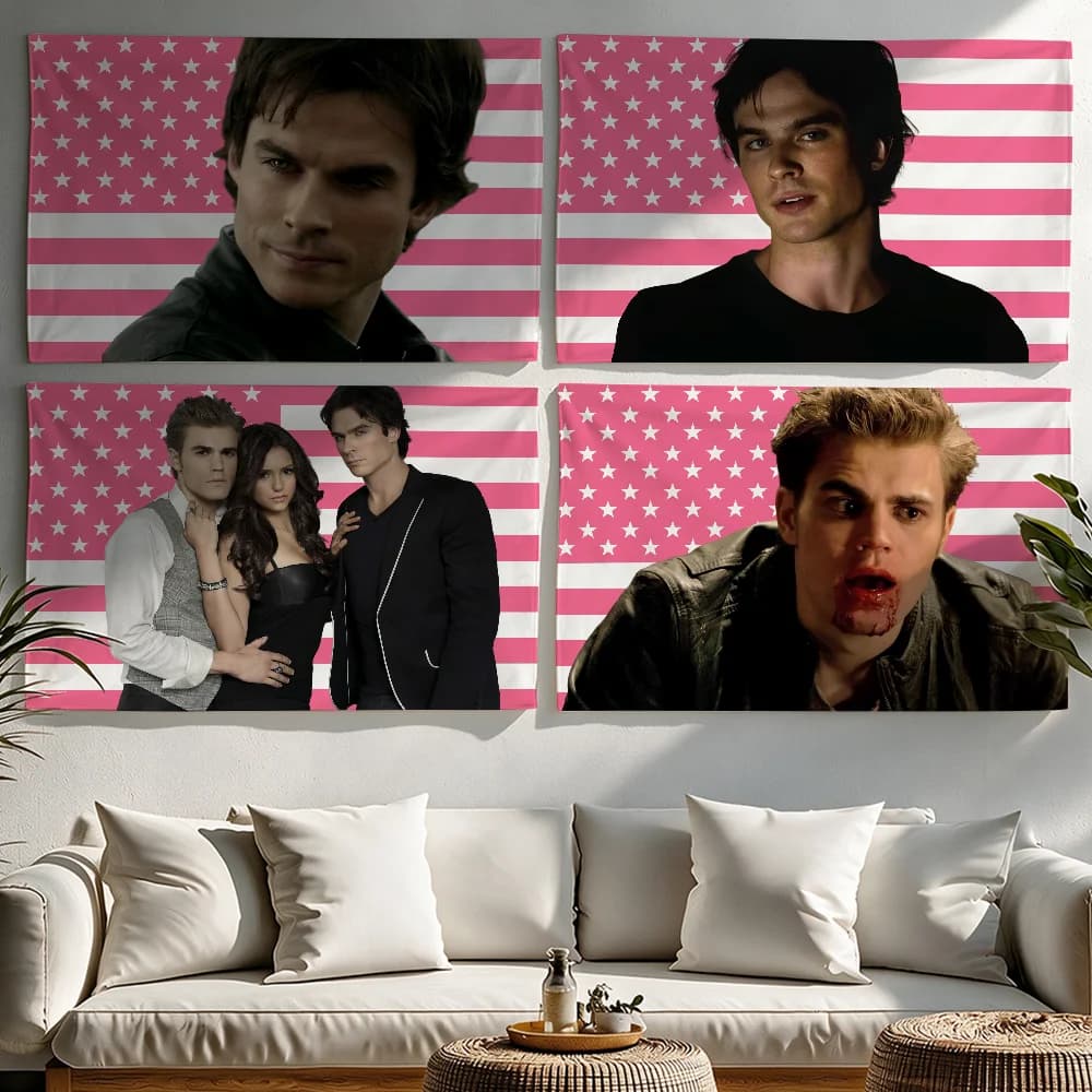 D-Damon S-Salvatore flag Tapestries Outdoor Parties Bedrooms Living Rooms Dorm Rooms Wall Decor Banners Vampire Diaries Starring