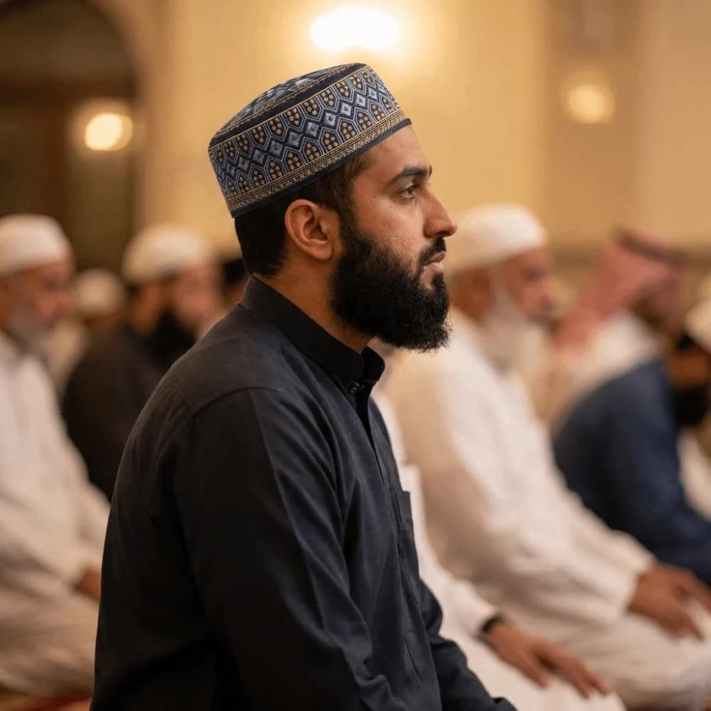 Cappello Piatto Islamico in Stile Etnico alla Moda, Traspirante e Sottile, Ricamato, Comodo Berretto Rotondo per la Preghiera, per Esterni