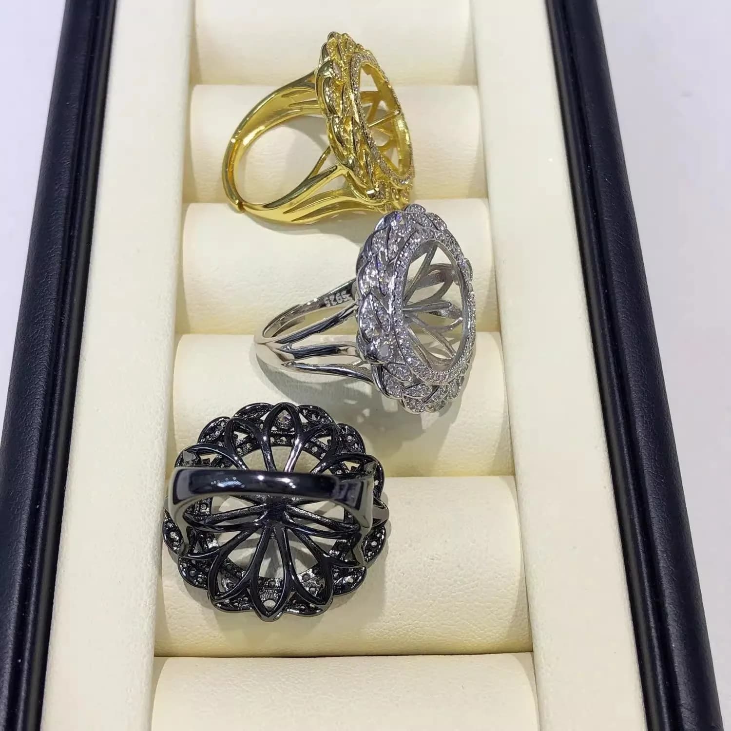 MeiBaPJ Flower Ring with 14mm Pearl Silver 925 DIY Support with Wedding Jewelry Frame for Women