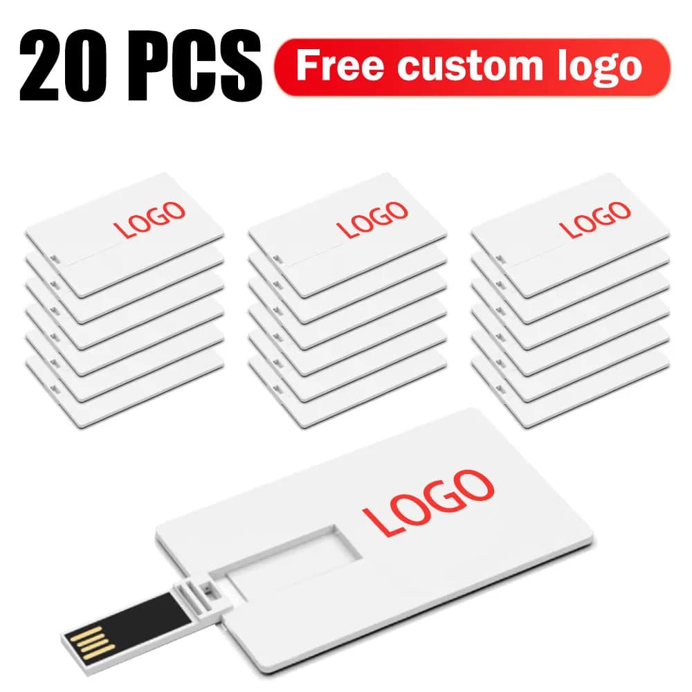 20 Pezzi Chiavetta USB a Forma di Carta di Credito 4GB 8GB 16GB 32GB 64GB 128GB USB 2.0 con Logo Personalizzato Gratuito per Regalo